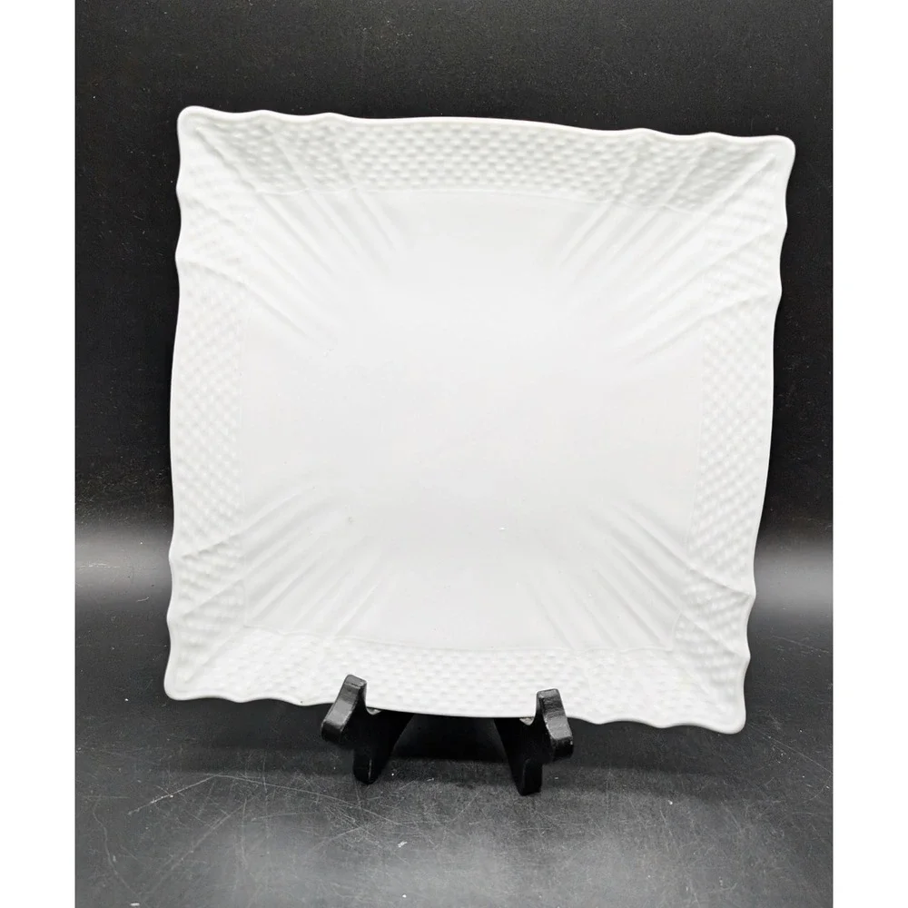 Richard Ginori Vecchio Ginori White Square Dinner Plate Scalloped Basketweave